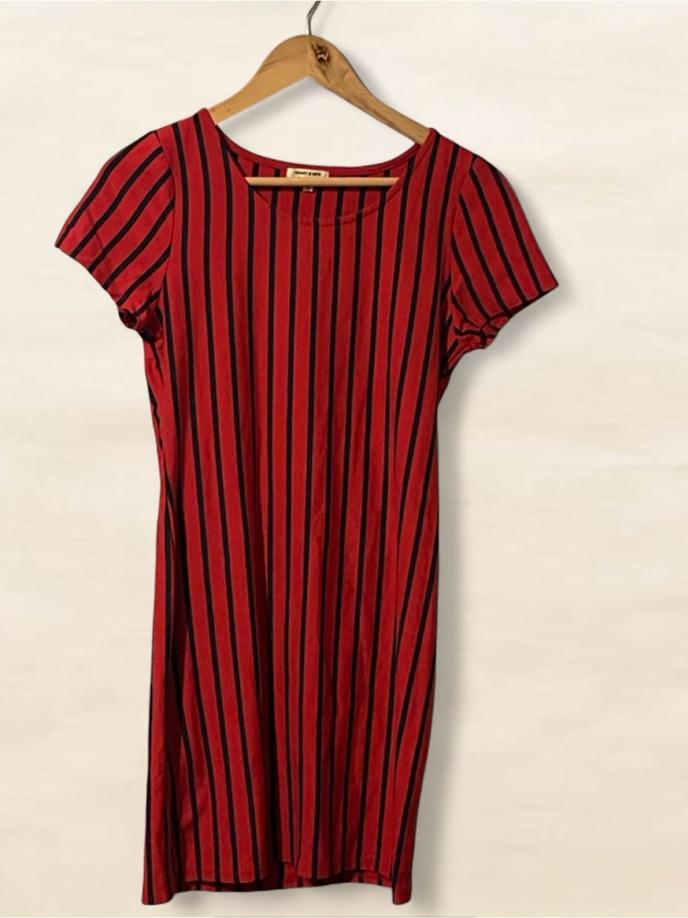 Red & Black/Navy Striped Short Sleeve Dress Size Large